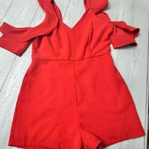 Red Cold-Shoulder One-Piece Romper